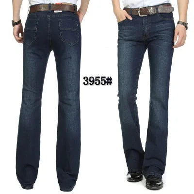 Male Bell Bottom Denim Trousers Slim Boot Cut Jeans Men's Clothing Casual Business Flares Pants