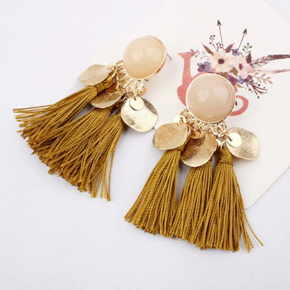 Ethnic Sector Bohemia Black Red Rope Fringe Tassel Earrings