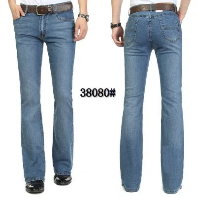 Male Bell Bottom Denim Trousers Slim Boot Cut Jeans Men's Clothing Casual Business Flares Pants