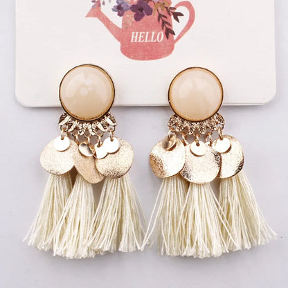 Ethnic Sector Bohemia Black Red Rope Fringe Tassel Earrings