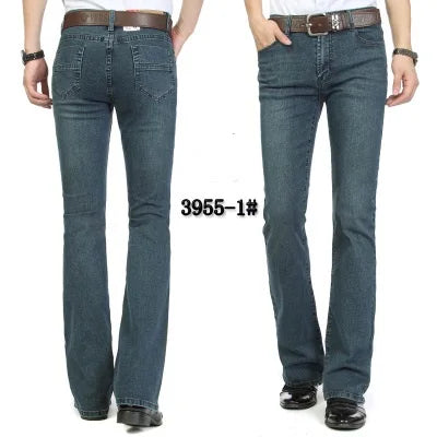 Male Bell Bottom Denim Trousers Slim Boot Cut Jeans Men's Clothing Casual Business Flares Pants