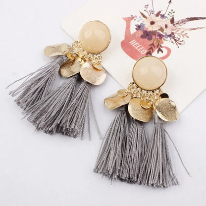 Ethnic Sector Bohemia Black Red Rope Fringe Tassel Earrings