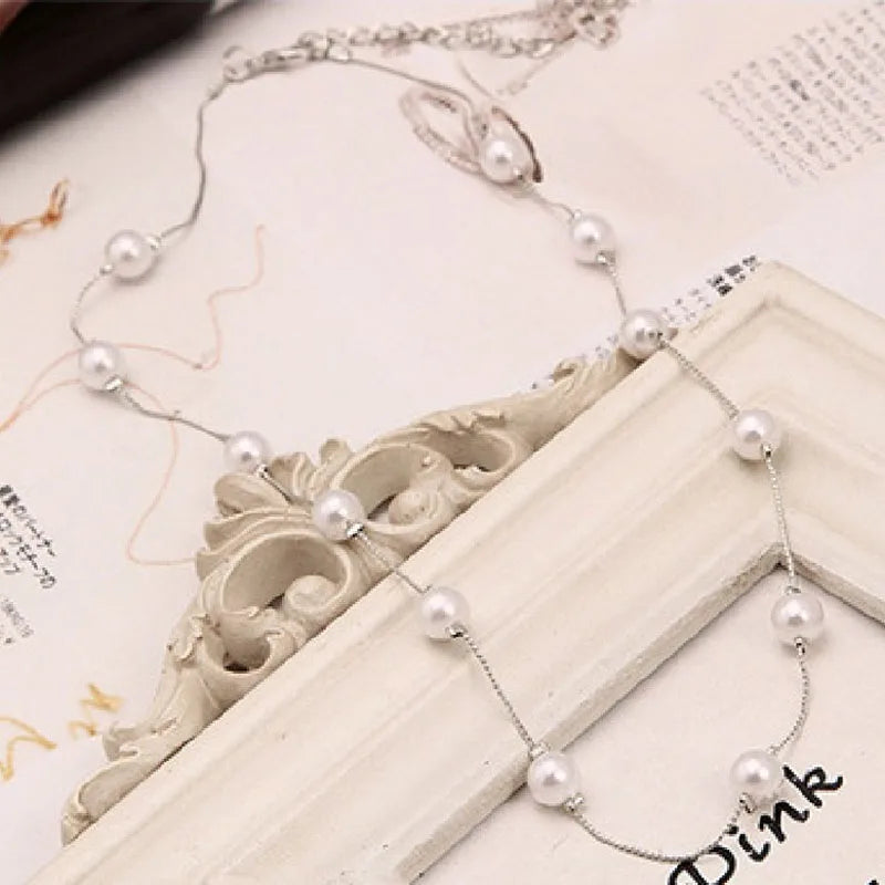 Long Double Layer Simulated Pearl Necklace For Women