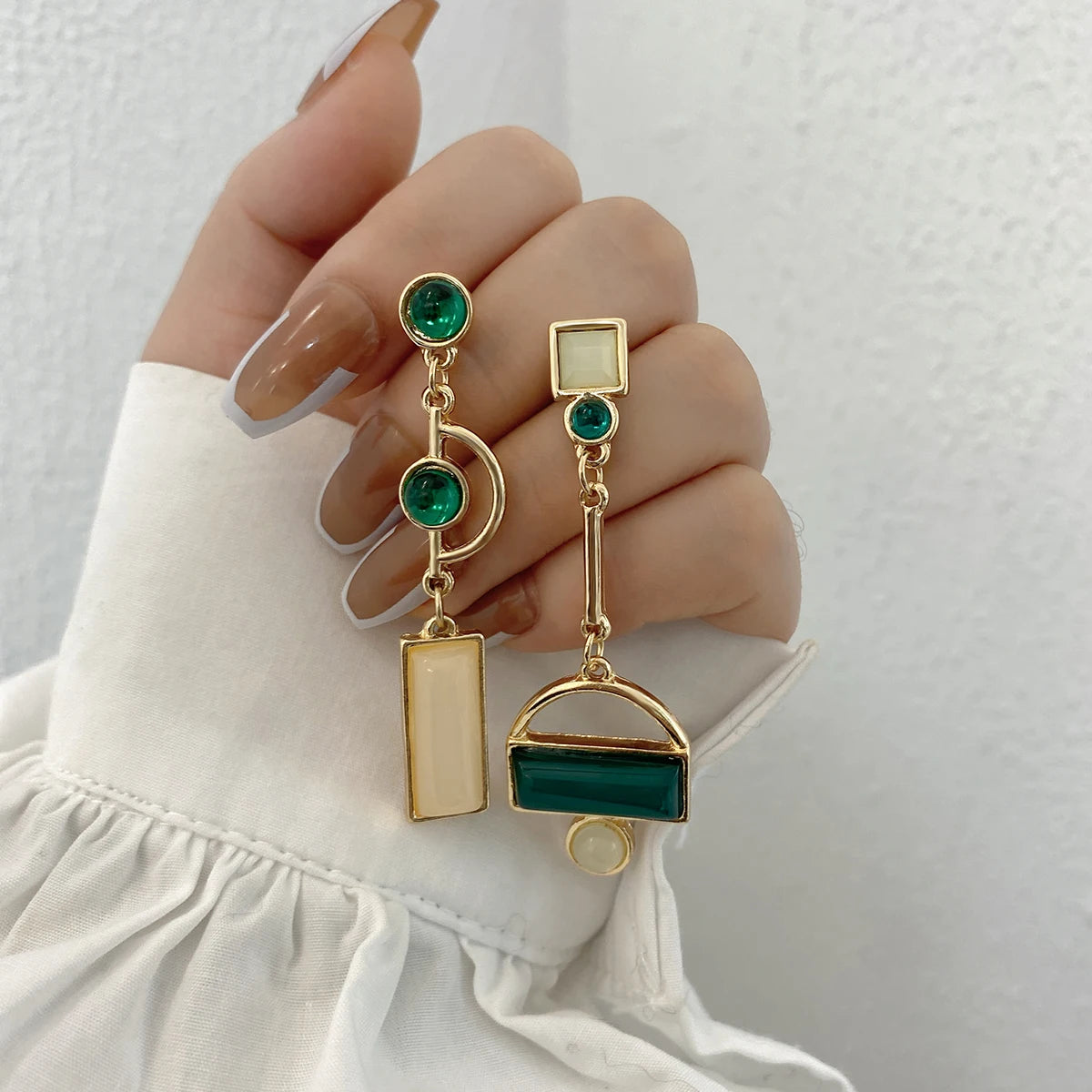 Asymmetry Irregular Enamel Geometric Drop Earrings for Women
