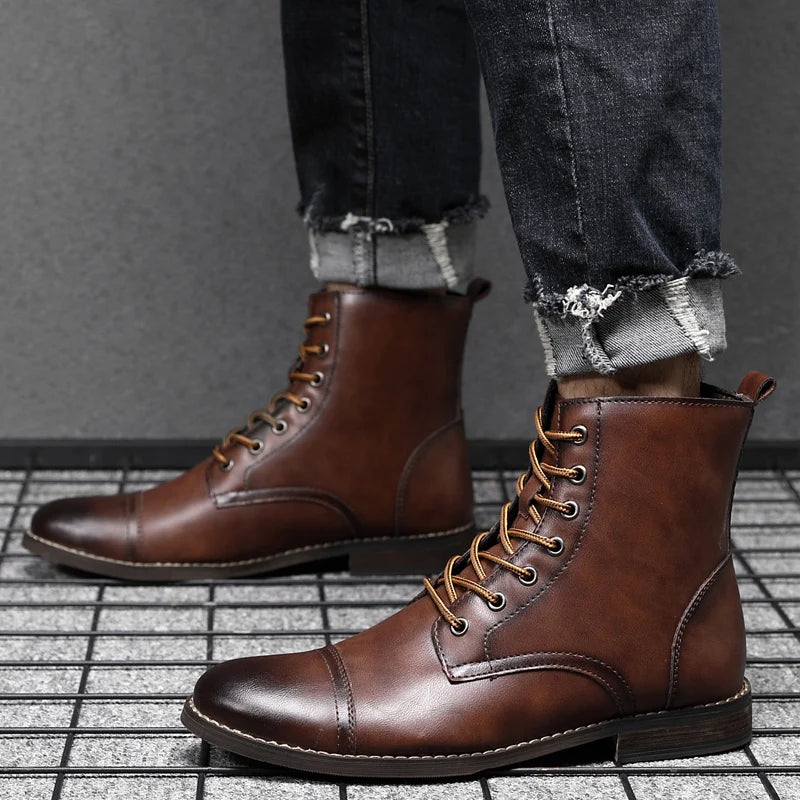 Men Fashion Boots New Arrival Britsh Vintage Leather Boots Shoes Men Boots Autumn Winter Design Men's Ankle Boots Plus Size