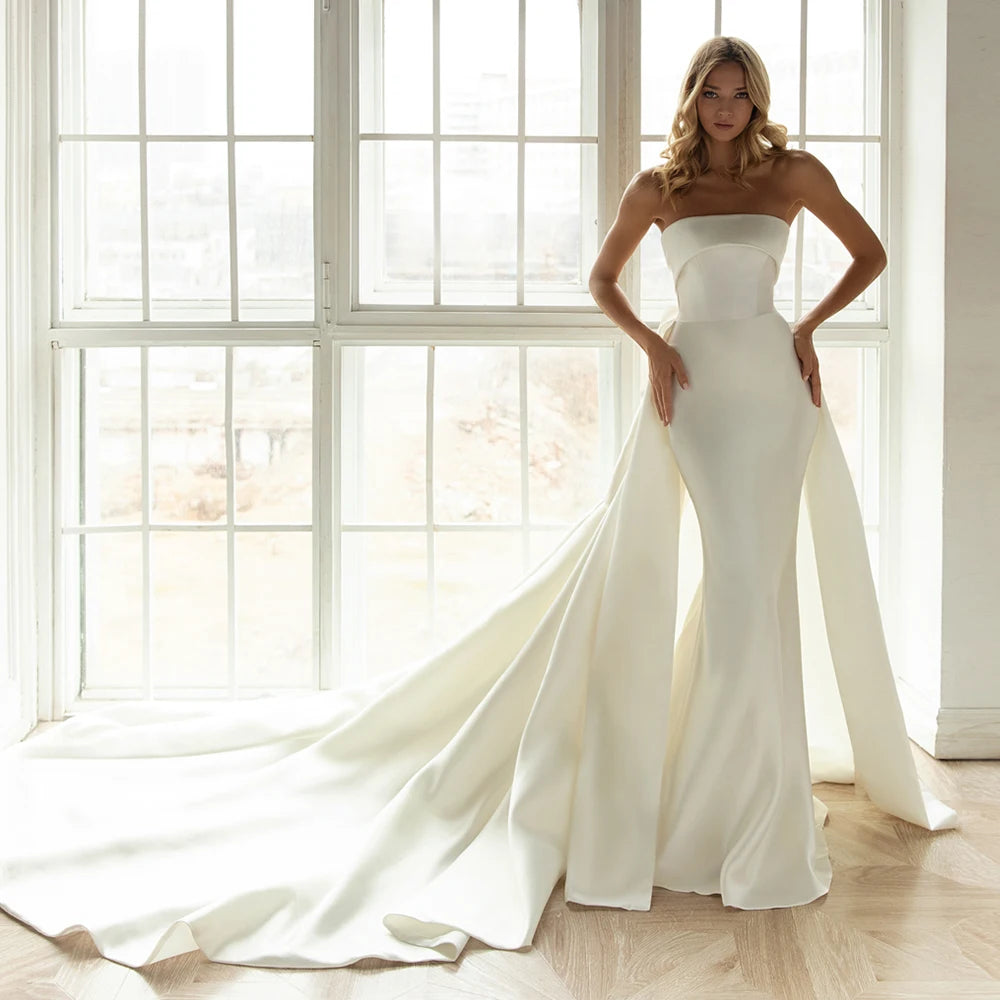 Hochzeitskleid Satin Mermaid Wedding Dress with Detachable Train