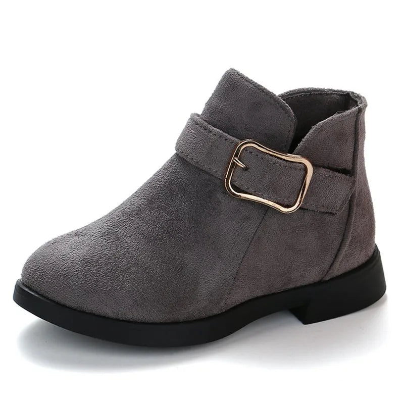 2022 Winter Girls Winter Boots Classic Buckle Kids Ankle Boots Children Tide Boots Flock With Rubber Sole Short Soft Fashion