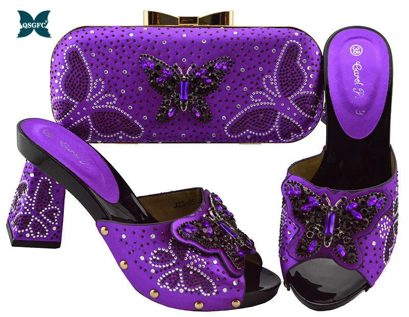 Ladies Shoe with Match Bag High Quality Women Heel Teal Color for Party