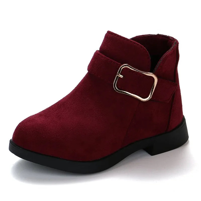 2022 Winter Girls Winter Boots Classic Buckle Kids Ankle Boots Children Tide Boots Flock With Rubber Sole Short Soft Fashion