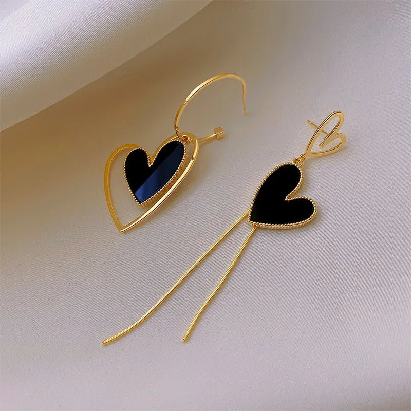 Asymmetric Hollow Black Heart Dangle Earrings For Women