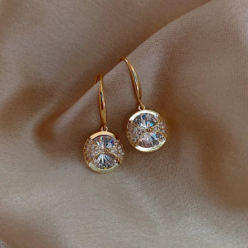 Trendy Round Simple Crystal Dangle Earrings For Women