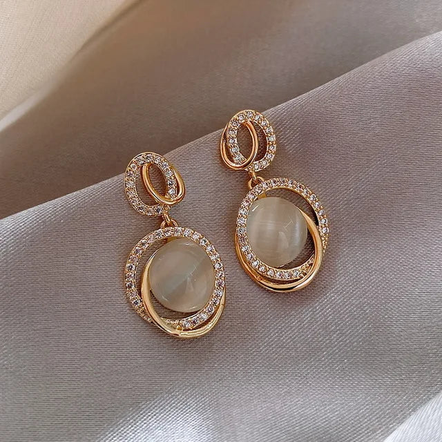 Trendy Round Simple Crystal Dangle Earrings For Women
