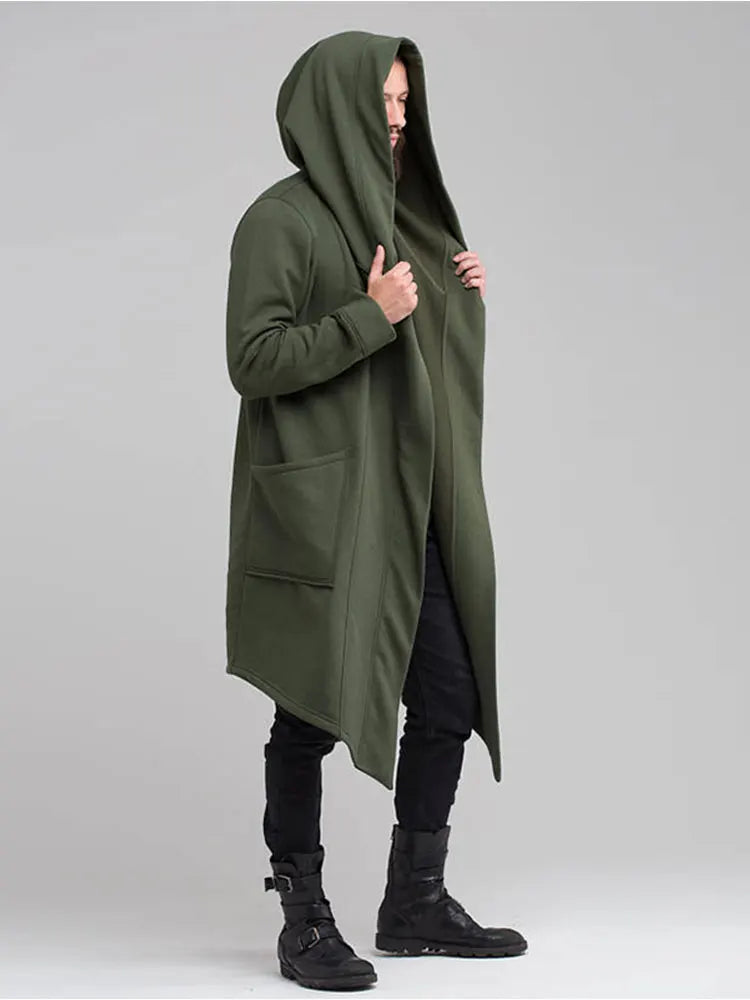 Men's Winter Hooded Cardigan Trench Coat Streetwear Solid Color Windbreaker Leisure Fashion Fleece-lined Jacket Vintage Hoodie