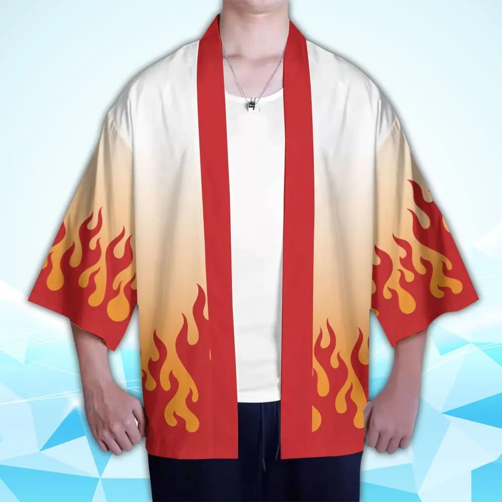 New Anime Demon Slayer Kisatsutai Rengoku Kyoujurou Cosplay Costumes Kimono Teens Cloak Jacket Cardigan Haori Pajama Bathrobe