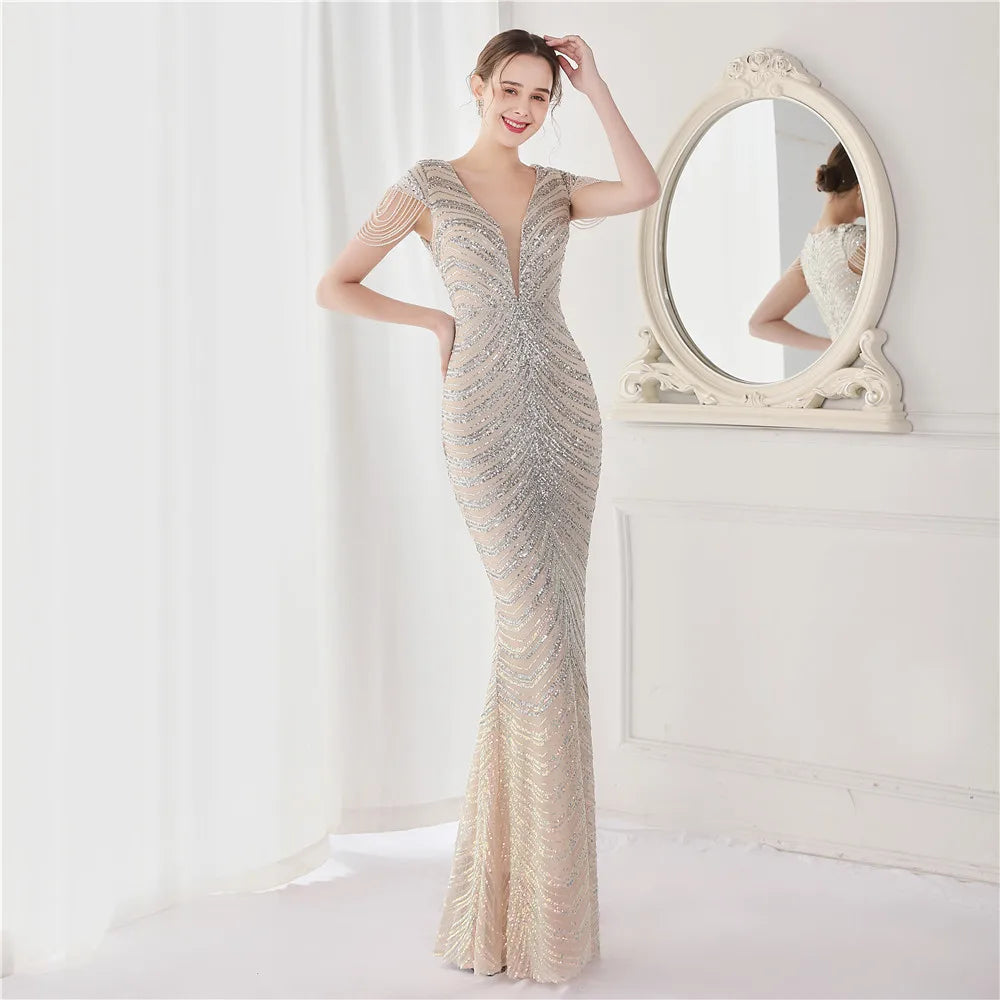 Elegant V Neck Mermaid Evening Dress Formal Dress