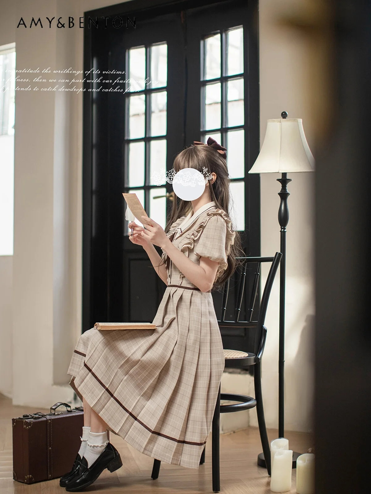 British Retro Elegant Princess Dress Summer Polo Collar Puff Sleeve Slim Pleated Dress for Women Pastoral Girl A-line Dresses