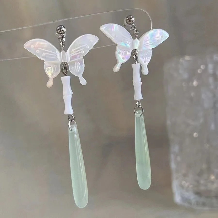 Steel Fun Jewelry HanFu Moon Pendent Long Tassel Earrings for Women