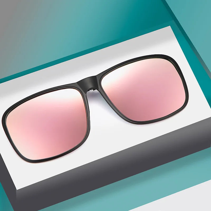 KLASSNUM Clip Polarized Sunglasses Square Men Clip On Glasses Flip-up Frames Sunglasses Covers Blue Night Vision Color Lens 2025