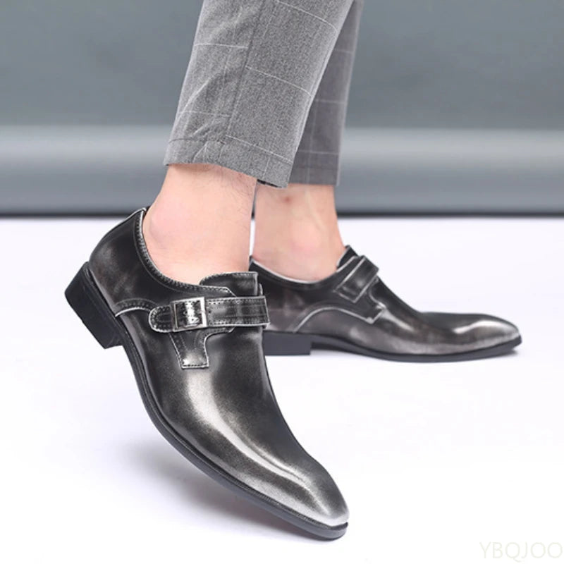 Belt buckle Men's Shoes Fashion Low heel Dress shoes British plus size Leather non slip Footwear Male Formal Suit Shoe Homme