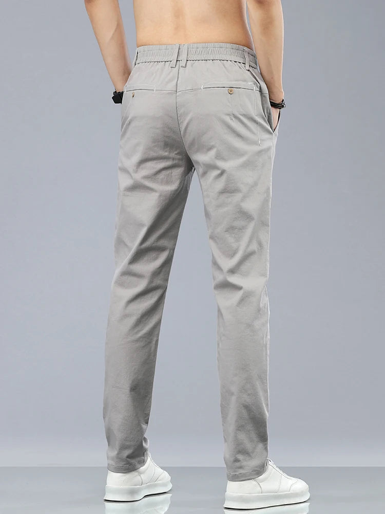 Brand Clothing Men's Casual Pants 98% Cotton Thin Business Straight Slim Fit Classic Trousers Stretch Spring Summer Male Pants