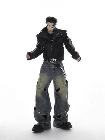 Wide Leg Jeans Pants Men Streetwear Baggy Distressed Denim Trousers