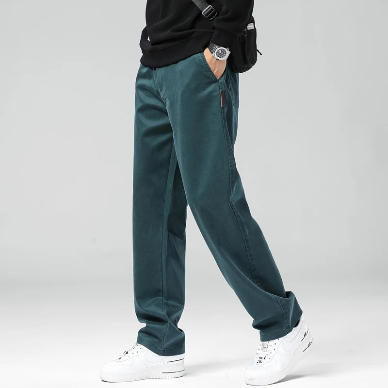 Straight Fashion Lyocell Casual Pants Men Breathable Stretch Korean Loose Trousers Trendy Wide-leg Men's Pants Plus Size M-5XL