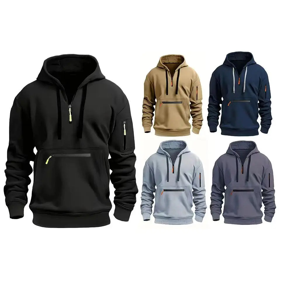 2025 Spring and Autumn New Men Hoodie Casual Sports Hoodie Retro Harajuku Long Sleeve Zipper Multi Pocket Loose Street Wear