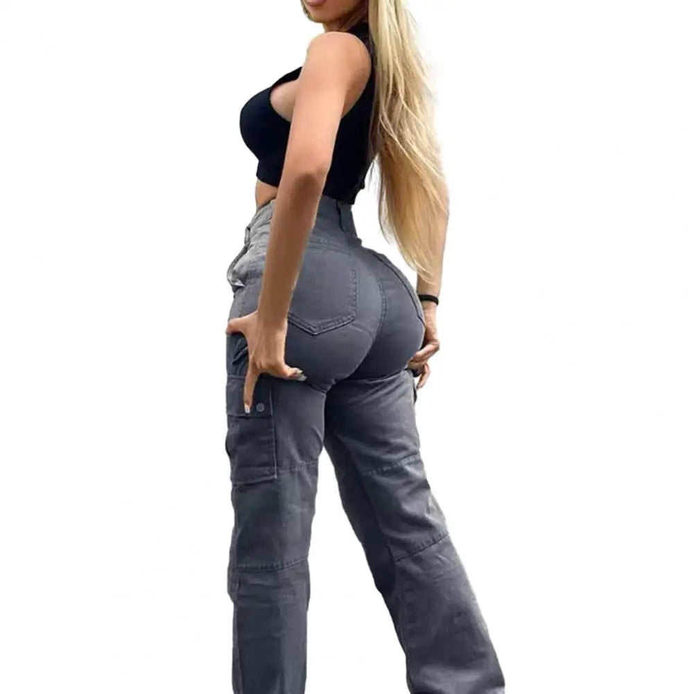Women's High Waist Cargo Pants with Multiple Pockets
