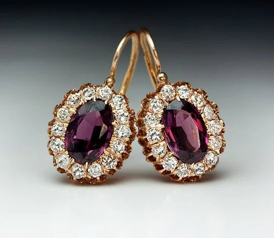 Vintage Gold Color Red Crystal Zircon Ear Earrings For Women