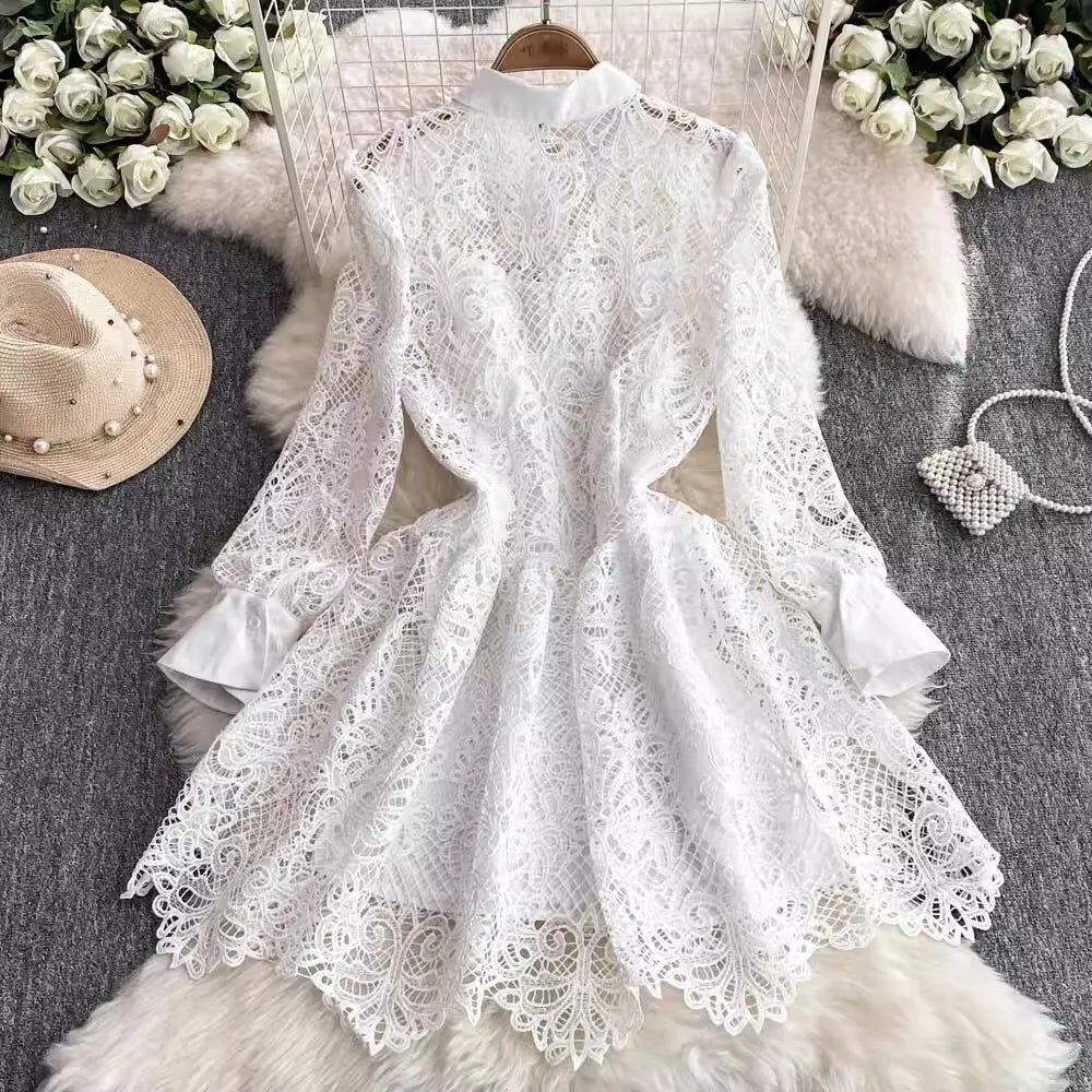 Elegant Embroidery Lace White Party Short Dress