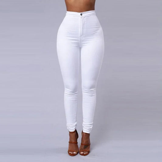 Solid Color Skinny Jeans Woman White Black High Waist Render Jeans