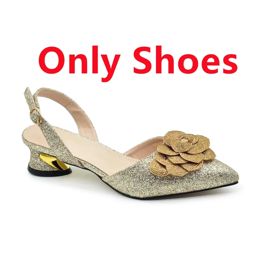 Fashion Shoe and Bag Set for Nigeria Party Italy Luxury Italian Shoes and Bag Set for Women Rhinestone Pumps Women Shoes Luxury