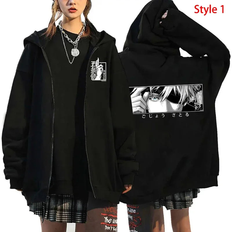 Autumn Zip Jacket Anime Satoru Gojo Printing Zippered Hoodie Streetwear Men Women Sweatshirts Harajuku Unisex Casual Clothing