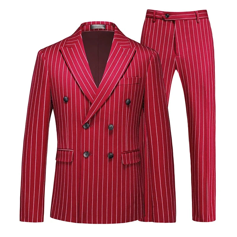 Fashion Men Double Breasted Striped Suit