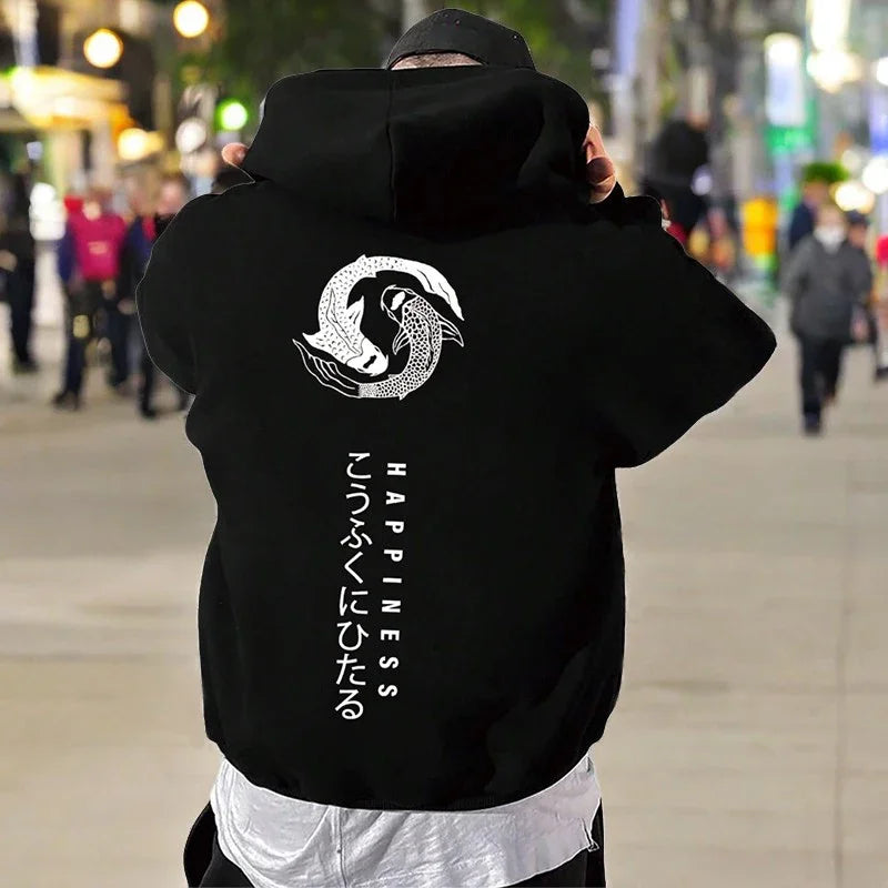 Japanese Cartoon Printing Men Hoody Pullover All Match Loose Sweatshirt Fashion Basic Daily Hoodie All Season Novelty Clothes