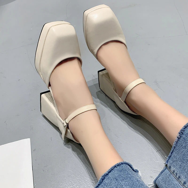 Thick-heeled High-heeled Shoes for Women 2024 Spring and Summer New Waterproof Platform Simple Black Thick-soled Elegant Shoes