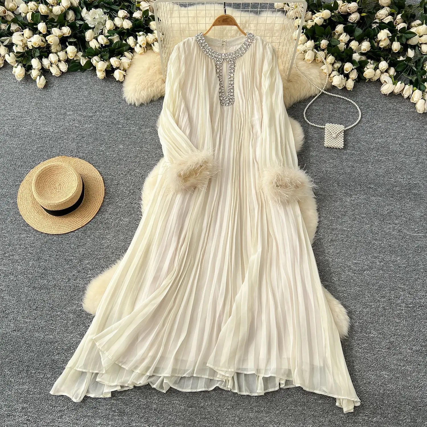 Luxury Pleated Chiffon Maxi Dresses Women's Spring Summer Party Long Dress