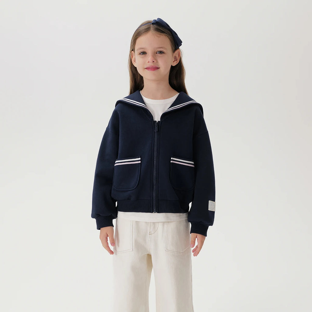 Girls Preppy Style Navy Lapel Jacket