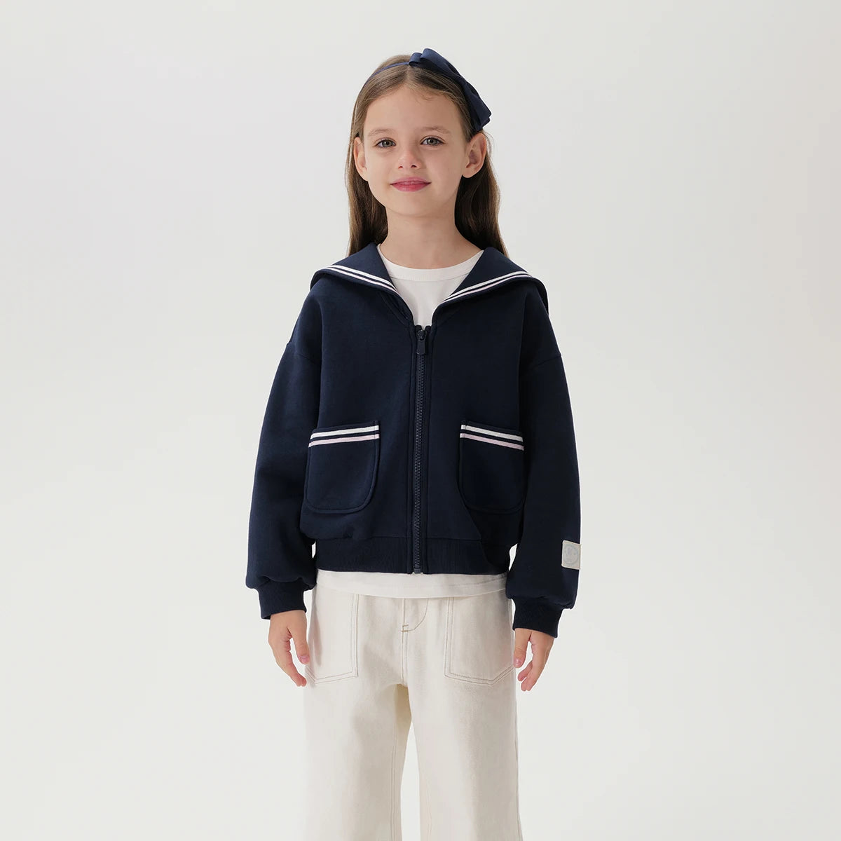 Girls Preppy Style Navy Lapel Jacket