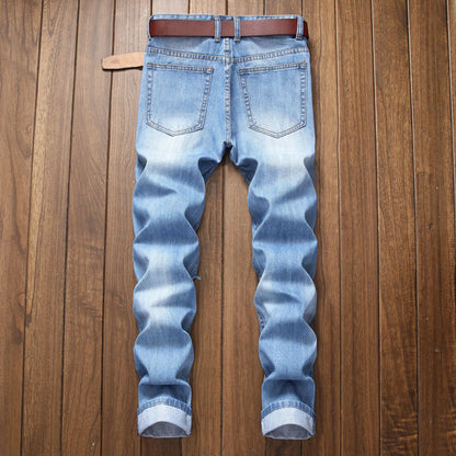 Fall New Men's Wear Ripped Straight Fit Stretchless Jeans