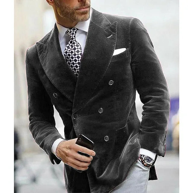 Velvet Double Breasted Blazer for Men