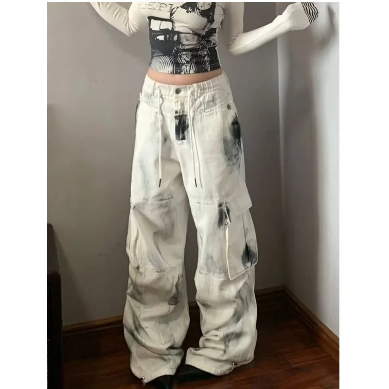 Women Jeans Wide Women's Jeans Span Shoujo Girl Style Denim Tier White Pants Jean Y2k Coquette Woman Clothing High Waist Pants