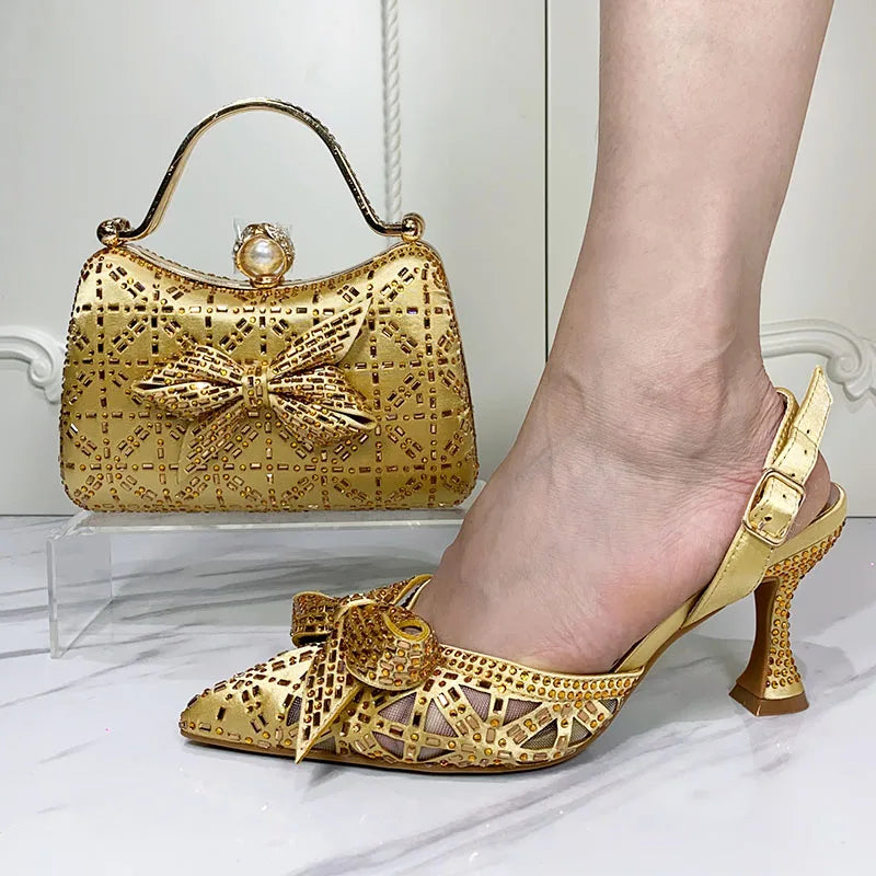 Ladies Shoe and Bag Set Latest Designers Luxury Italian Party Shoes and Bag Set