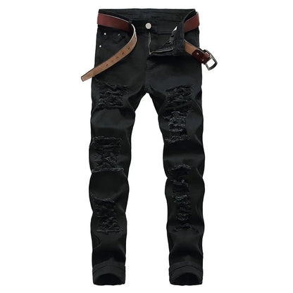 Men's White Jeans Fashion Hip Hop Ripped Skinny Men Denim Trousers