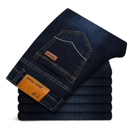 Mens Classic Jeans Solid Color Business Work Pants Straight Denim Casual Pants