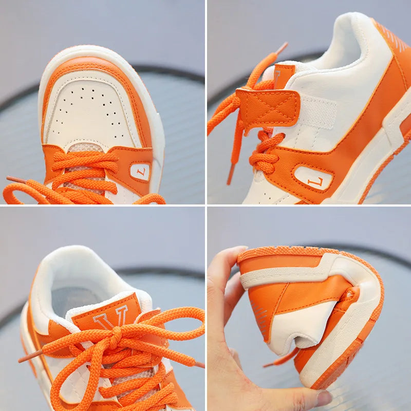 Platform Sports Shoes Flat Kids Sneakers for Girls tenis Spring Casual Lace Up Black Orange Boy Fashion Children Footwear G02111