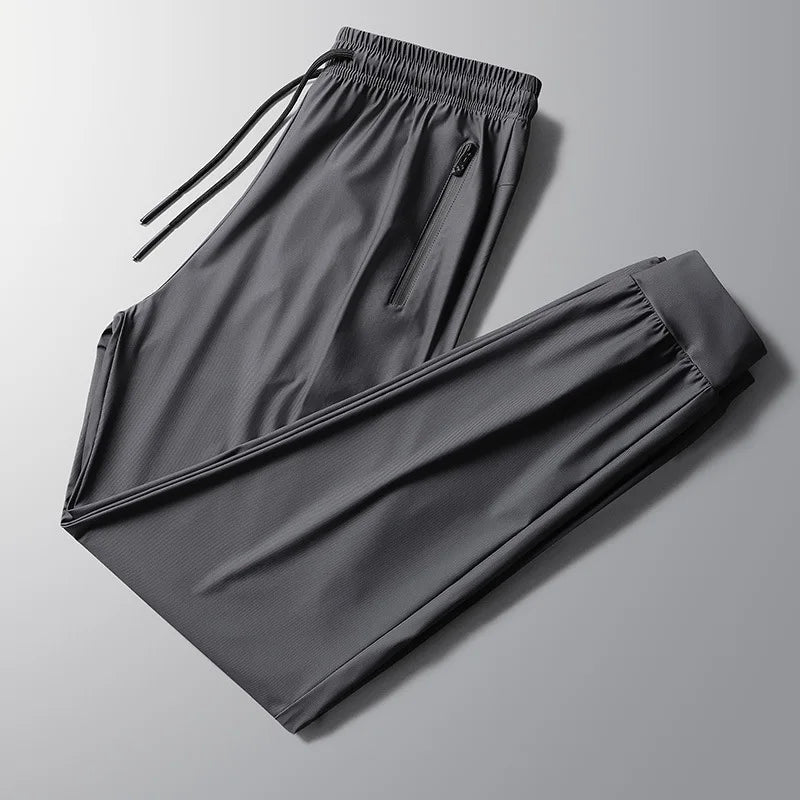 Men's Ice Silk Quick Drying Long Pants Summer Thin Breathable Loose Fitting Outdoor Running Sports Fitness Straight Leg Pants