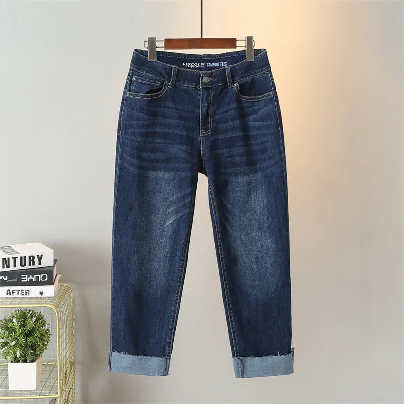 2024 Large Size Jeans Women's Ankle-Length Pants Spring Summer Stretch Denim Straight Pants Crimping Casual Pants Plus Size 7xl