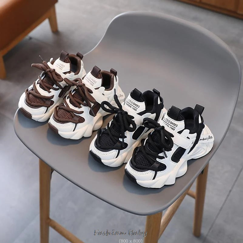 Children's Leather Patchwork Sneakers Spring Autumn New Baby Soft Bottom Casual Shoes School Sports Sneakers For Boys Girls