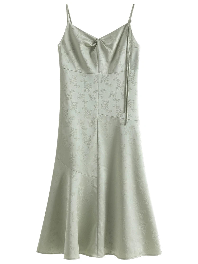 ZIQIAO New Chinese Style Slim Fit Classic Suspender Dress For Women 2024 Summer Vibe Romantic Mint Mambo Midi Dress 24ZQ92011